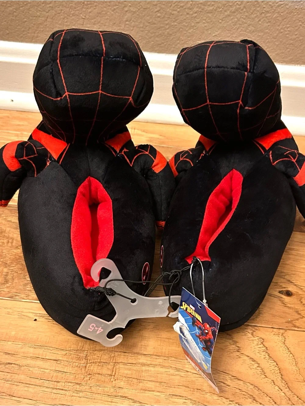 Kids' Marvel Spider-Man 3D Plush Slippers - Black Size 4/5 New